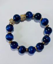 Load image into Gallery viewer, Exotic Natural Royal Blue Tiger Eye Gemstone Stretch Bracelet