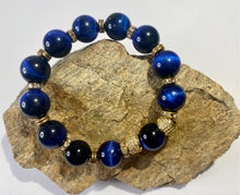 Load image into Gallery viewer, Exotic Natural Royal Blue Tiger Eye Gemstone Stretch Bracelet