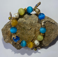 Load image into Gallery viewer, Exotic Green and Turquoise Matte Agate Tibetan Stretch Bracelet