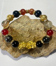 Load image into Gallery viewer, Red & Black Agate, Black Obsidian and Grey Dragon Vein Agate Stretch Bracelet #1 for Men