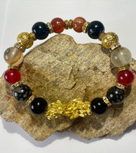 Load image into Gallery viewer, Red & Black Agate, Black Obsidian and Grey Dragon Vein Agate Stretch Bracelet #1 for Men