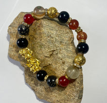Load image into Gallery viewer, Red & Black Agate, Black Obsidian and Grey Dragon Vein Agate Stretch Bracelet #1 for Men