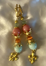 Load image into Gallery viewer, Light Blue Larimar, Peachy Pink Agate Gemstone Dangle Earrings