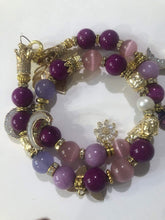 Load image into Gallery viewer, Exotic Pink Tiger Eye, Cultured Pearl & Deep Pink Jasper Gemstone Tibetan Double Wrap Bracelet