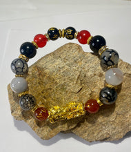Load image into Gallery viewer, Red & Black Agate, Black Obsidian and Grey Dragon Vein Agate Stretch Bracelet #3 for Men