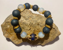 Load image into Gallery viewer, Exotic Matte Agate and Matte Opal Gemstone Stretch Bracelet
