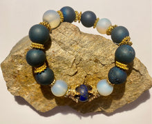 Load image into Gallery viewer, Exotic Matte Agate and Matte Opal Gemstone Stretch Bracelet