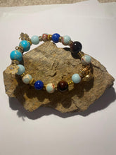 Load image into Gallery viewer, Exotic Sky Blue Jasper and Brown Agate Gemstone Stretch Bracelet