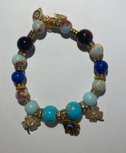 Load image into Gallery viewer, Exotic Sky Blue Jasper and Brown Agate Gemstone Stretch Bracelet