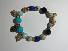 Load image into Gallery viewer, Exotic Sky Blue Jasper and Brown Agate Gemstone Stretch Bracelet