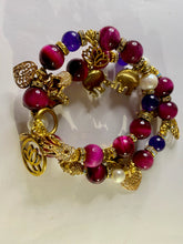 Load image into Gallery viewer, Exotic Fuchsia Tiger Eye Gemstone Double Wrap Bracelet