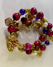 Load image into Gallery viewer, Exotic Fuchsia Tiger Eye Gemstone Double Wrap Bracelet