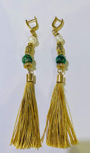 Load image into Gallery viewer, Exotic Green Jasper Gemstone Tibetan Style Dangle Earrings with Silk Tassels