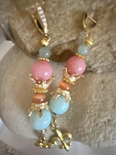 Load image into Gallery viewer, Light Blue Larimar, Peachy Pink Agate Gemstone Dangle Earrings