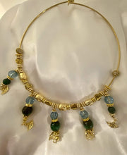 Load image into Gallery viewer, Exotic Sky Blue Quartz & Green Tiger Eye Gemstone Tibetan Style Wrap Wire Necklace