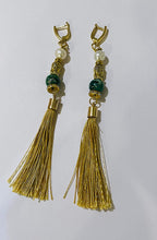 Load image into Gallery viewer, Exotic Green Jasper Gemstone Tibetan Style Dangle Earrings with Silk Tassels