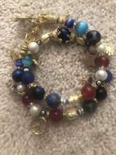 Load image into Gallery viewer, Exotic Red Agate & Blue Jasper Gemstone Double Wrap Bracelet