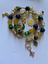 Load image into Gallery viewer, Exotic Yellow, Blue & Green Tiger Eye, Agate & Pearl Gemstone Double Wrap Bracelet with Egyptian Charms