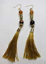 Load image into Gallery viewer, Exotic Brown Tiger Eye Gemstone Handmade Dangle Earrings with Silk Tassel