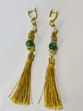 Load image into Gallery viewer, Exotic Green Jasper Gemstone Tibetan Style Dangle Earrings with Silk Tassels