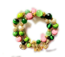 Load image into Gallery viewer, Exotic Pink & Green Jasper, Green Agate & Cultured Pearl Gemstone Tibetan Double Wrap Bracelet