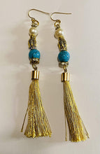 Load image into Gallery viewer, Exotic Turquoise Gemstone Tibetan Style Dangle Earrings with Silk Tassels