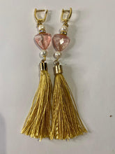 Load image into Gallery viewer, Exotic Pink Quartz Gemstone Tibetan Dangle Earrings with Silk Tassels