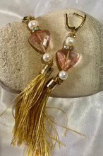 Load image into Gallery viewer, Exotic Pink Quartz Gemstone Tibetan Dangle Earrings with Silk Tassels