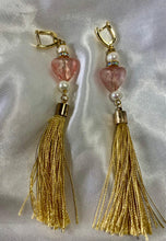 Load image into Gallery viewer, Exotic Pink Quartz Gemstone Tibetan Dangle Earrings with Silk Tassels