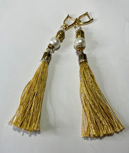 Load image into Gallery viewer, Exotic White Cultured Pearl Gemstone Tibetan Dangle Earrings with Silk Tassels