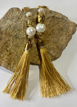 Load image into Gallery viewer, Exotic White Cultured Pearl Gemstone Tibetan Dangle Earrings with Silk Tassels