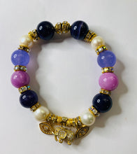 Load image into Gallery viewer, Exotic Amethyst, Violet Agate, Azurite and Cultured Pearl Gemstone Tibetan Stretch Bracelet
