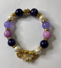 Load image into Gallery viewer, Exotic Amethyst, Violet Agate, Azurite and Cultured Pearl Gemstone Tibetan Stretch Bracelet