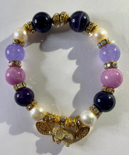 Load image into Gallery viewer, Exotic Amethyst, Violet Agate, Azurite and Cultured Pearl Gemstone Tibetan Stretch Bracelet