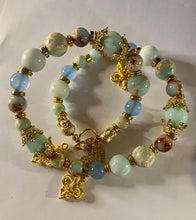 Load image into Gallery viewer, Exotic Light Blue Larimar, Jasper, Agate & Celeste Tibetan Gemstone Double Wrap Bracelet