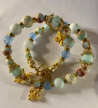 Load image into Gallery viewer, Exotic Light Blue Larimar, Jasper, Agate & Celeste Tibetan Gemstone Double Wrap Bracelet