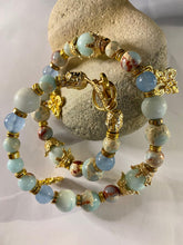 Load image into Gallery viewer, Exotic Light Blue Larimar, Jasper, Agate & Celeste Tibetan Gemstone Double Wrap Bracelet