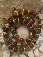 Load image into Gallery viewer, Brown Tiger Eye & Grey Dragon Vein Agate Triple Wrap Bracelet