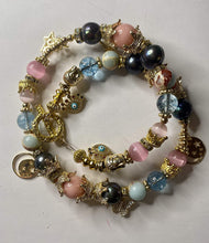 Load image into Gallery viewer, Exotic Pink Cat Blue Quartz, Black Pearl Gemstone Double Wrap Bracelet