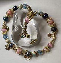 Load image into Gallery viewer, Exotic Pink Cat Blue Quartz, Black Pearl Gemstone Double Wrap Bracelet