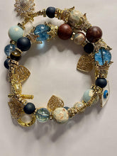 Load image into Gallery viewer, Blue Quartz, Jasper & Matte Agate Gemstone Double Wrap Bracelet