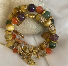 Load image into Gallery viewer, Double Wrap with Amethyst, Gold Tiger Eye and Green Ghost Agate