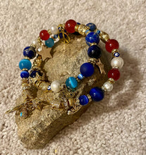 Load image into Gallery viewer, Exotic Red Agate & Blue Jasper Gemstone Double Wrap Bracelet