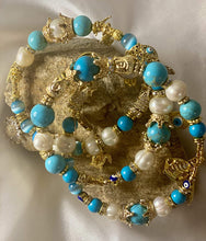 Load image into Gallery viewer, Exotic Turquoise & Pearl Gemstone Tibetan Handmade Triple Wrap Bracelet