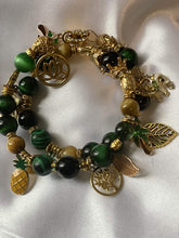 Load image into Gallery viewer, Exotic Green & Gold Tiger Eye & Black Agate Gemstone Double Wrap Bracelet