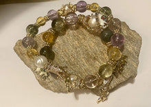 Load image into Gallery viewer, Exotic Amatrine Pearl & Green Smoky Quartz Gemstone Tibetan Style Double Wrap Bracelet