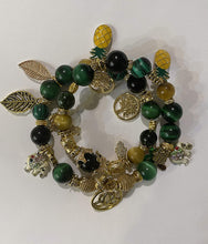 Load image into Gallery viewer, Exotic Green & Gold Tiger Eye & Black Agate Gemstone Double Wrap Bracelet