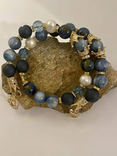 Load image into Gallery viewer, Exotic Kyanite & Navy Blue Matte Agate Gemstone Tibetan Style Double Wrap Bracelet