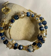 Load image into Gallery viewer, Exotic Kyanite & Pearl Gemstone Tibetan Double Wrap Bracelet