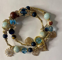 Load image into Gallery viewer, Blue Quartz, Jasper & Matte Agate Gemstone Double Wrap Bracelet